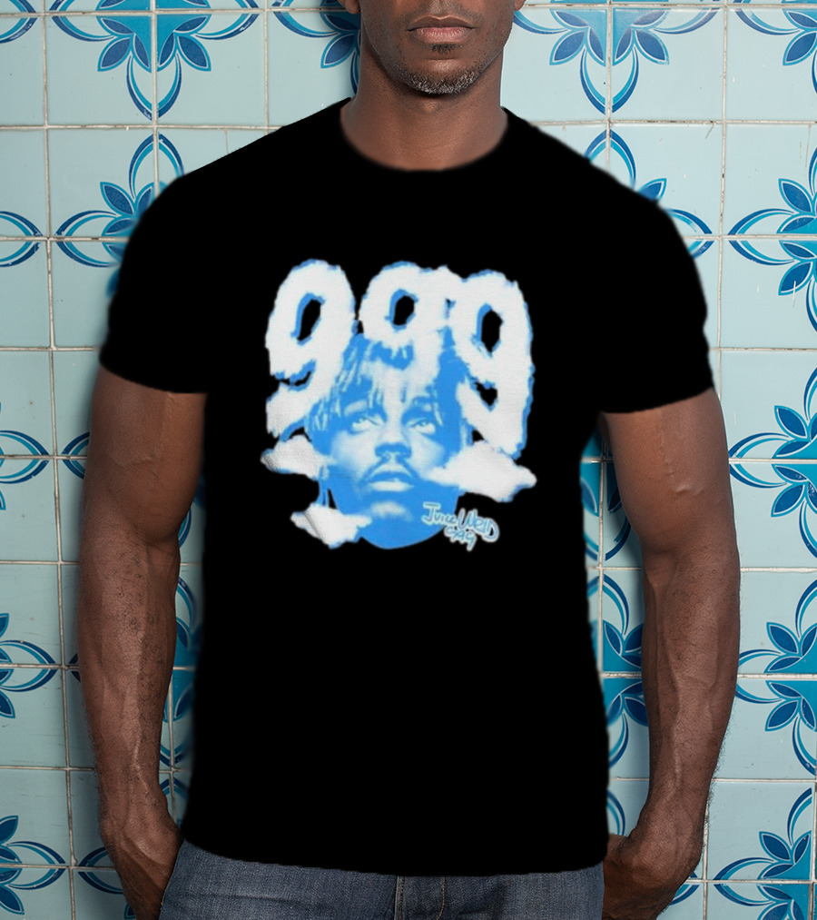 Juice Wrld 999 Clouds Portrait With Signature In Blue And White T-Shirt