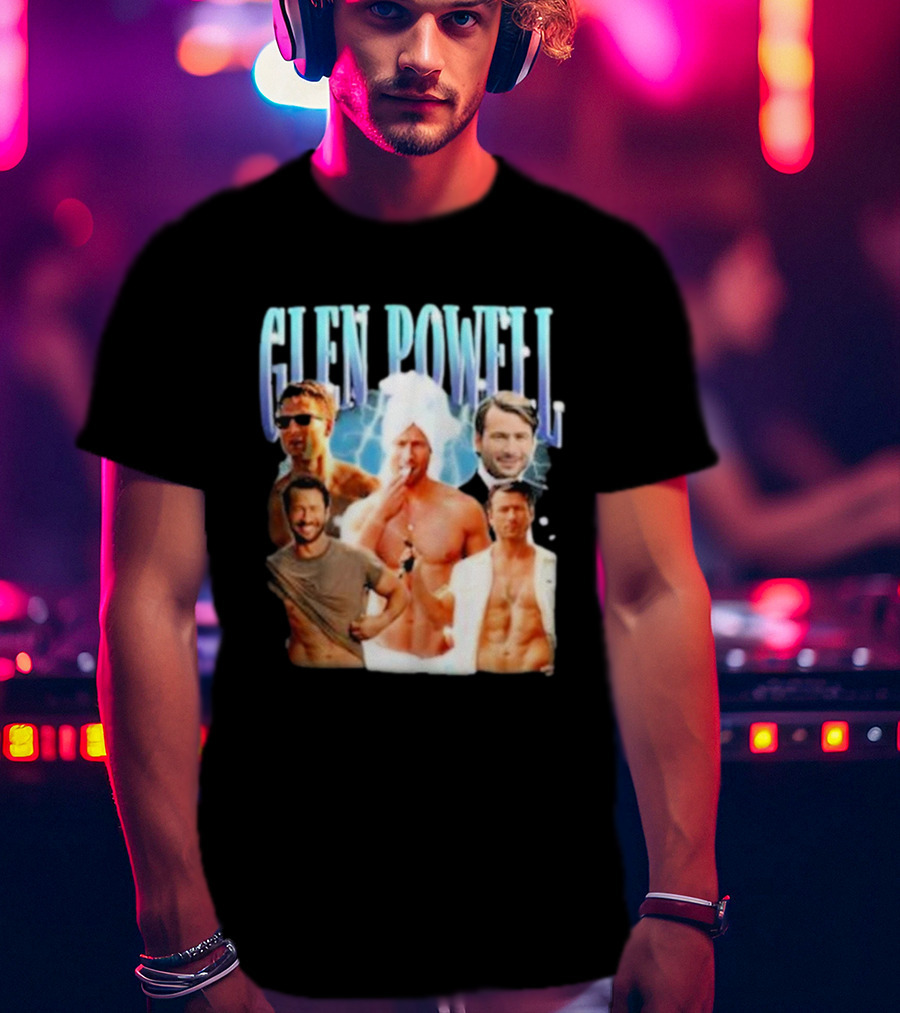Glen Powell Kelsospade Multiphoto Collage T-Shirt