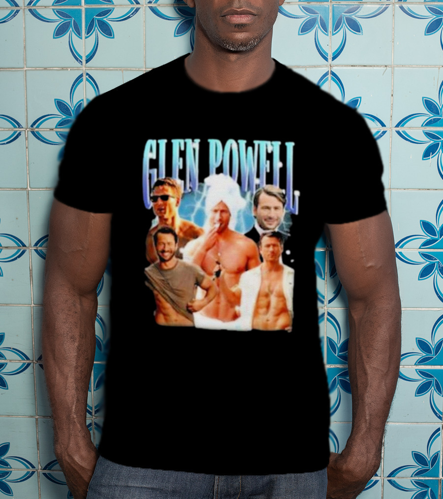 Glen Powell Kelsospade Multiphoto Collage T-Shirt