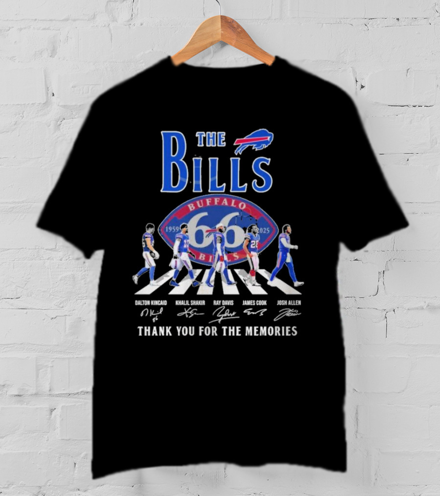 Buffalo Bills 66 Year 1959-2025 Signature Thank You For The Memories Dalton Kincaid Khalil Shakir Ray Davis James Cook Josh Allen T-Shirt