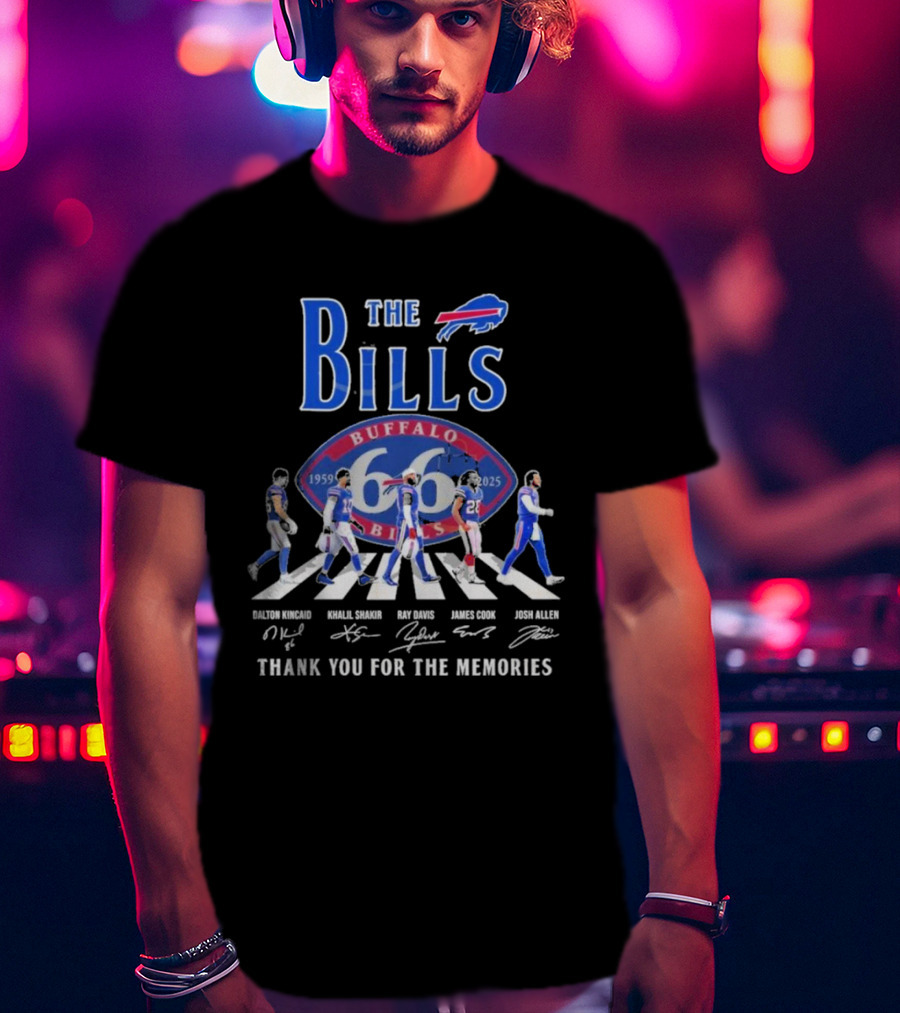 Buffalo Bills 66 Year 1959-2025 Signature Thank You For The Memories Dalton Kincaid Khalil Shakir Ray Davis James Cook Josh Allen T-Shirt