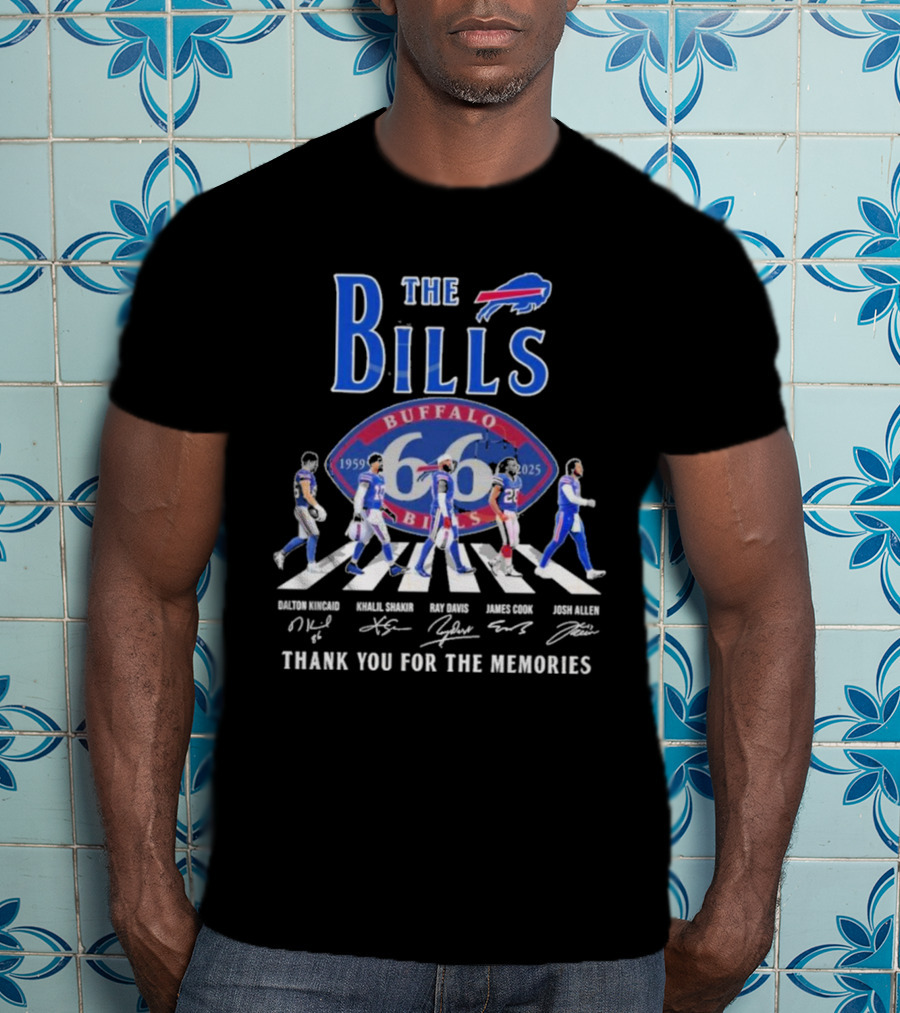 Buffalo Bills 66 Year 1959-2025 Signature Thank You For The Memories Dalton Kincaid Khalil Shakir Ray Davis James Cook Josh Allen T-Shirt