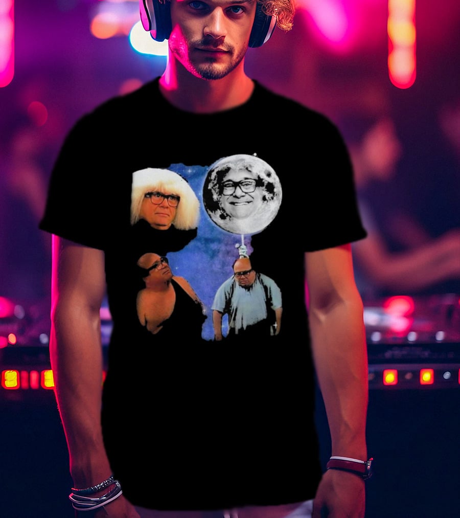 Three Wolf Moon Danny DeVito Mashup With Cosmic Moon Faces T-Shirt