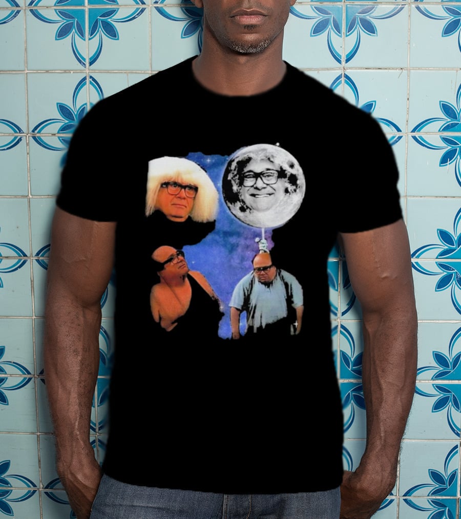 Three Wolf Moon Danny DeVito Mashup With Cosmic Moon Faces T-Shirt
