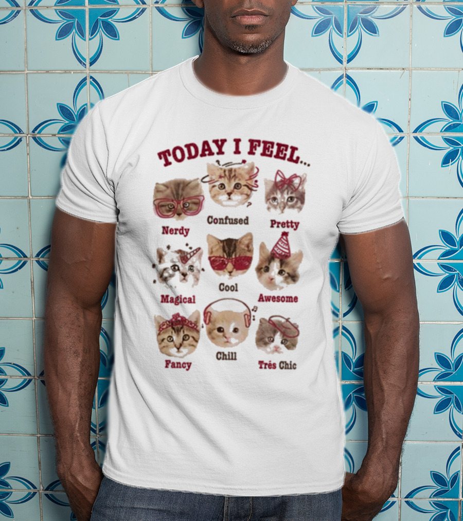 Today I Feel Nerdy Confused Pretty Magical Cool Awesome Fancy Chill Très Chic Cats T-Shirt