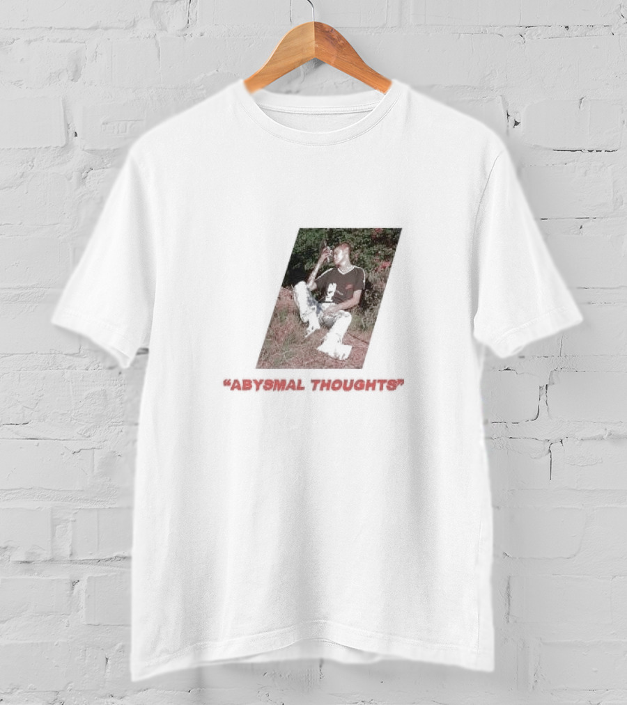 Abysmal Thoughts The Drums Album Art With Seated Figure And Nature Background T-Shirt