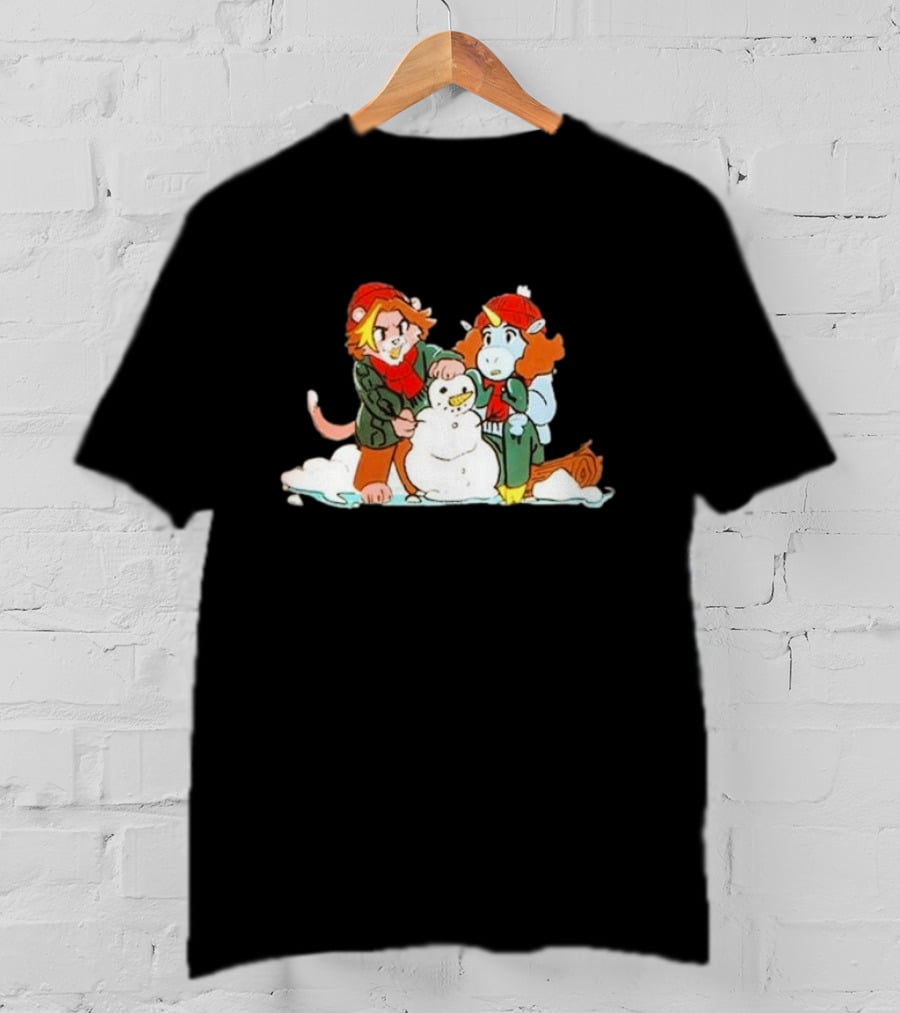 Furry Grumps Building A Snowman In Winter Scene T-Shirt