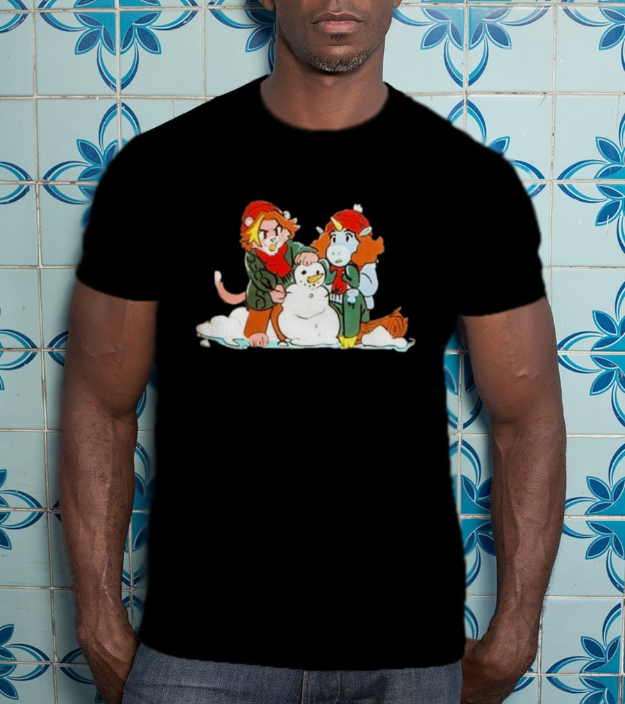 Furry Grumps Building A Snowman In Winter Scene T-Shirt