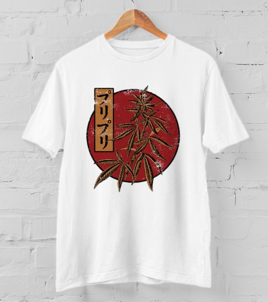 Stoned Buri-Buri Japanese Style Cannabis Leaves Red Circle T-Shirt