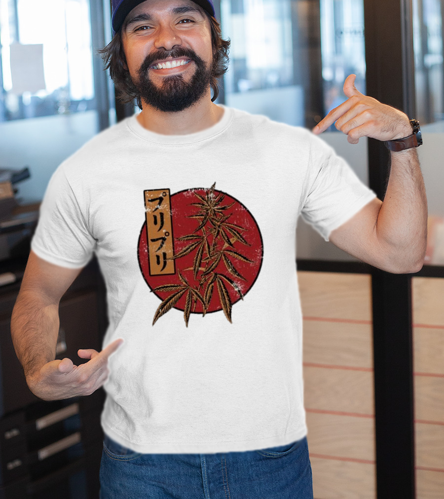 Stoned Buri-Buri Japanese Style Cannabis Leaves Red Circle T-Shirt