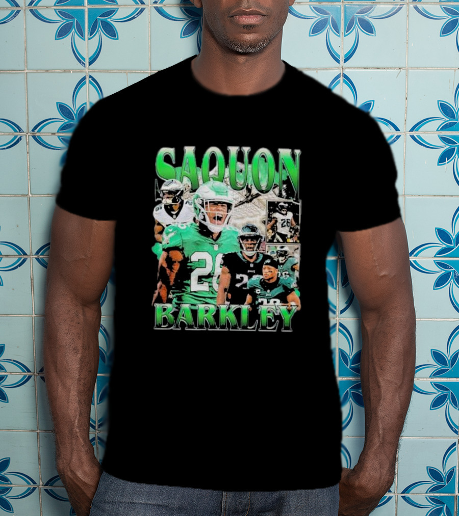 SAQUON BARKLEY Players In Green And Black Jersey Collage T-Shirt