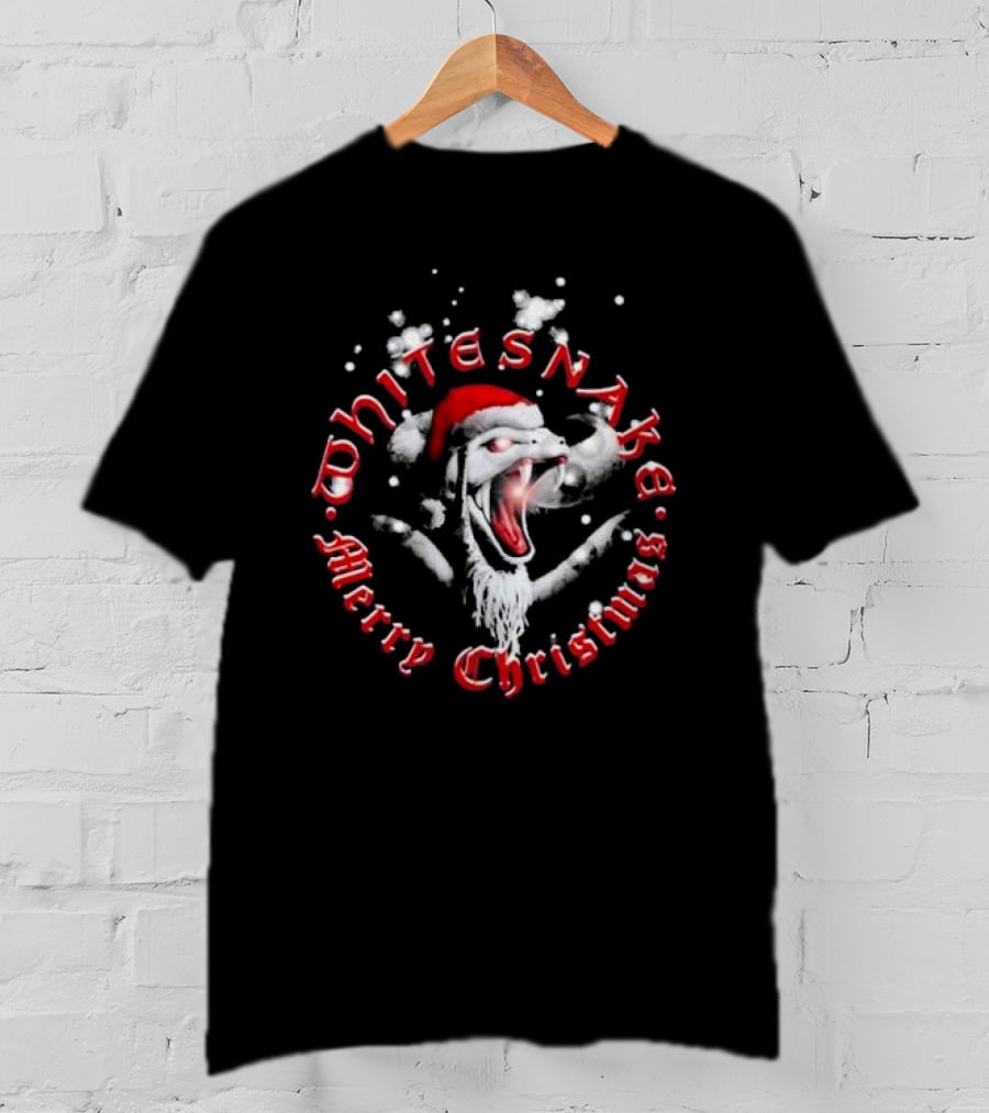 Whitesnake Merry Christmas Santa Snake With Snowflakes T-Shirt