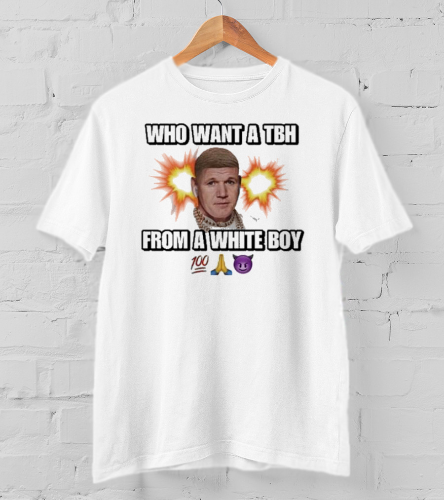 Who Want A Tbh From A White Boy 100 Pray Purple Devil Emoji Explosion T-Shirt