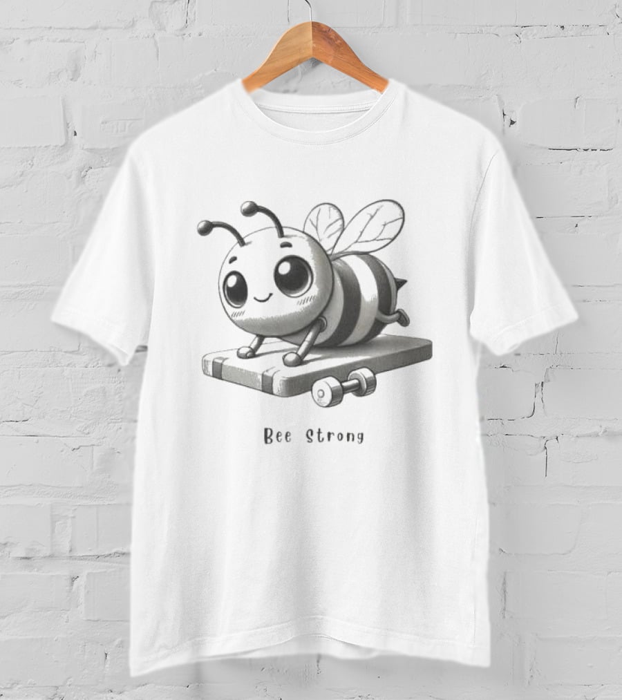 Bee Strong Motivational Cartoon Bee Lifting Weights T-Shirt