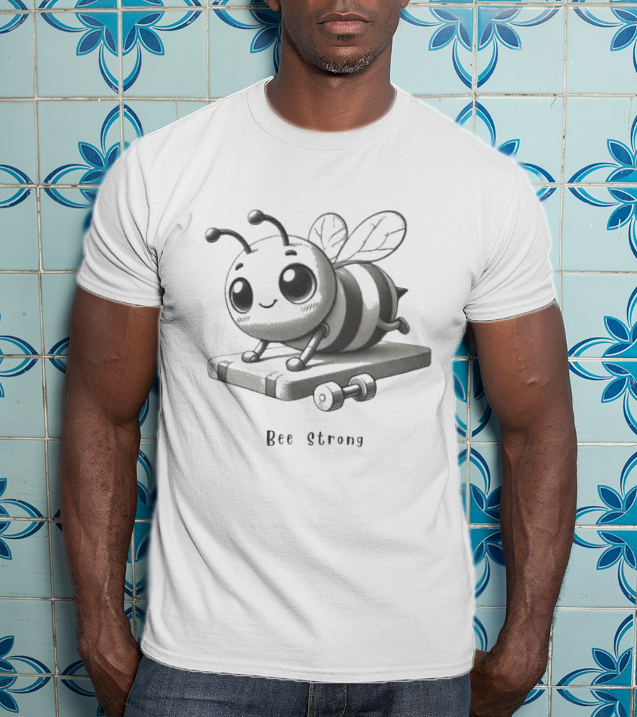 Bee Strong Motivational Cartoon Bee Lifting Weights T-Shirt