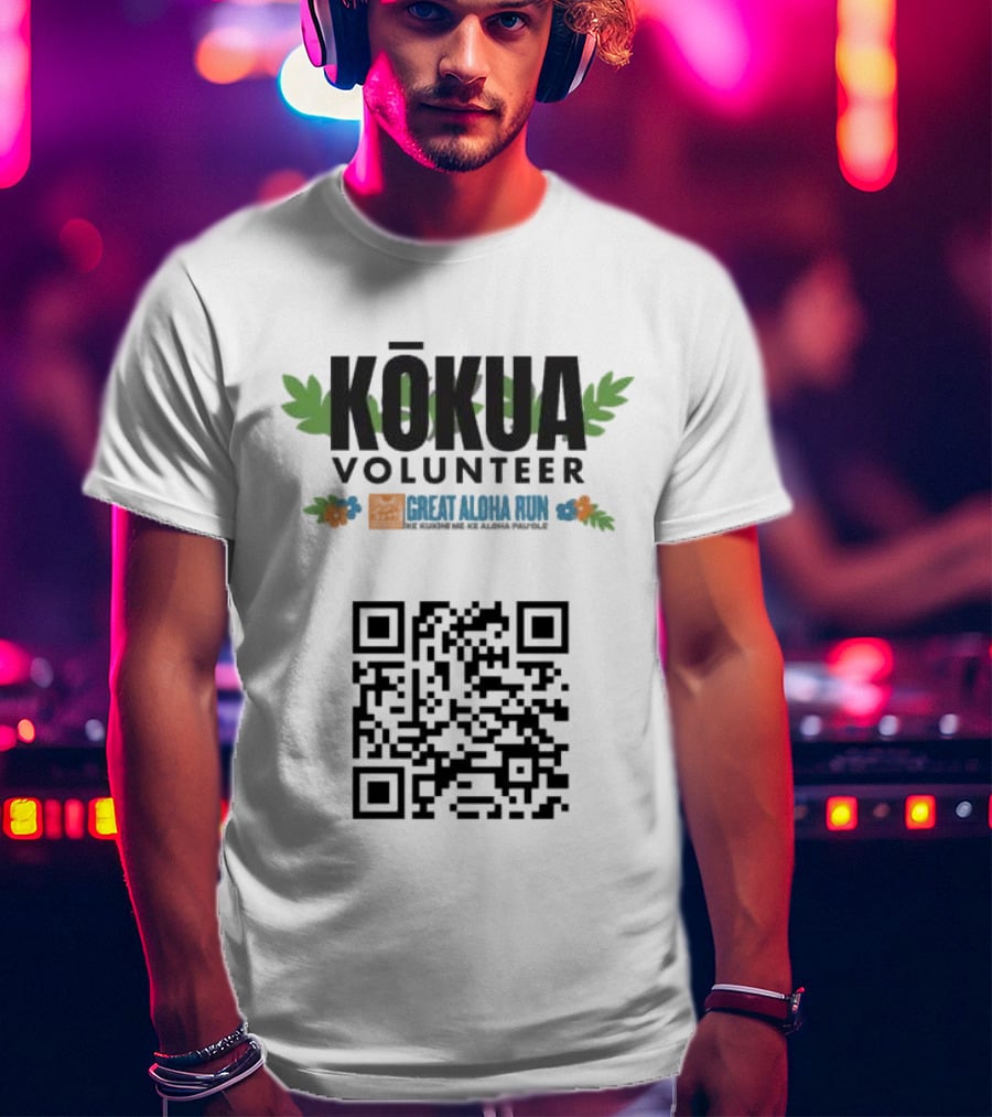 Kokua Volunteer Great Aloha Run Ke Kukinii Me Ke Aloha Pau Ole QR Code T-Shirt