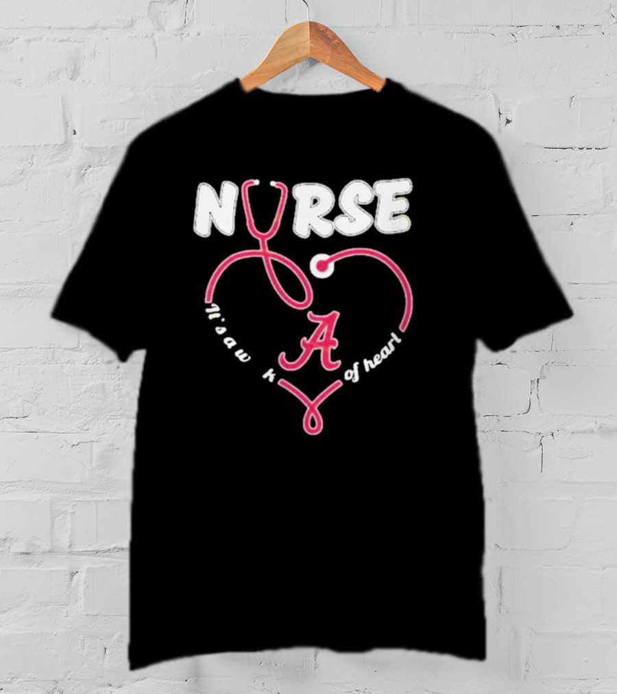 Alabama Crimson Tide Nurse Stethoscope A Work Of Heart T-Shirt