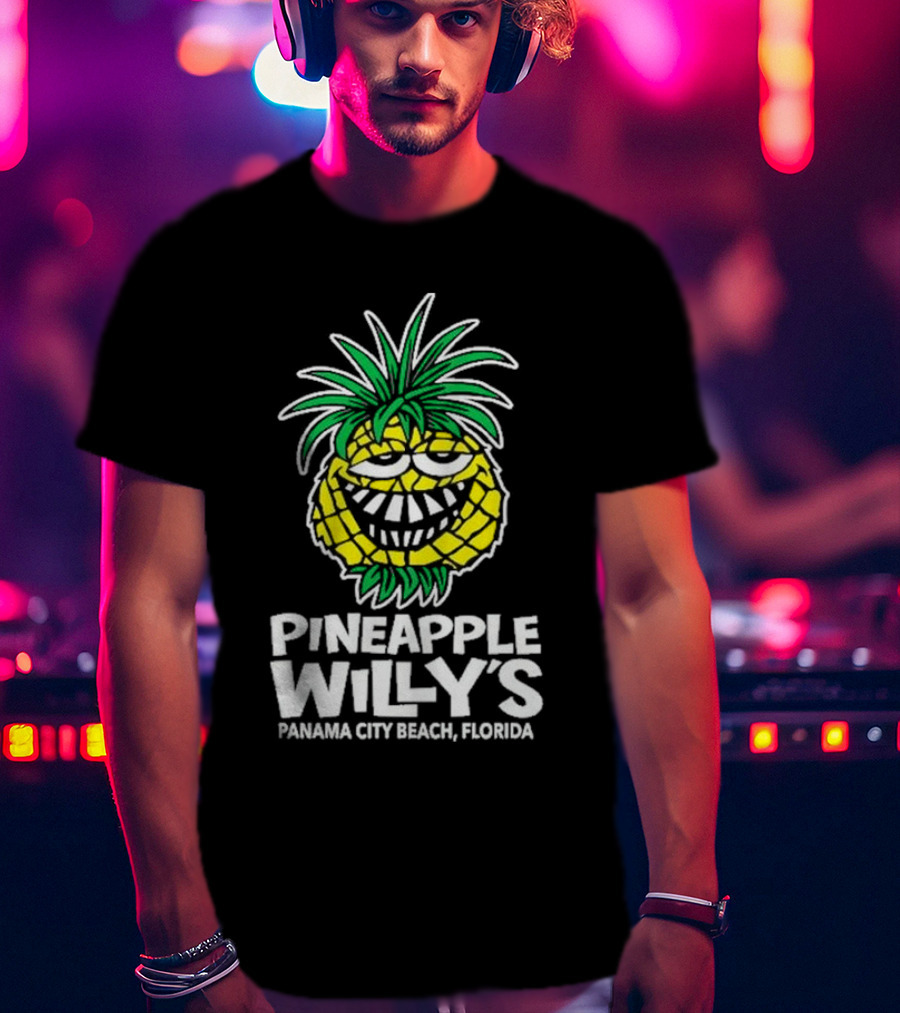 Pineapple Willy's Panama City Beach Florida Smiling Pineapple Face T-Shirt