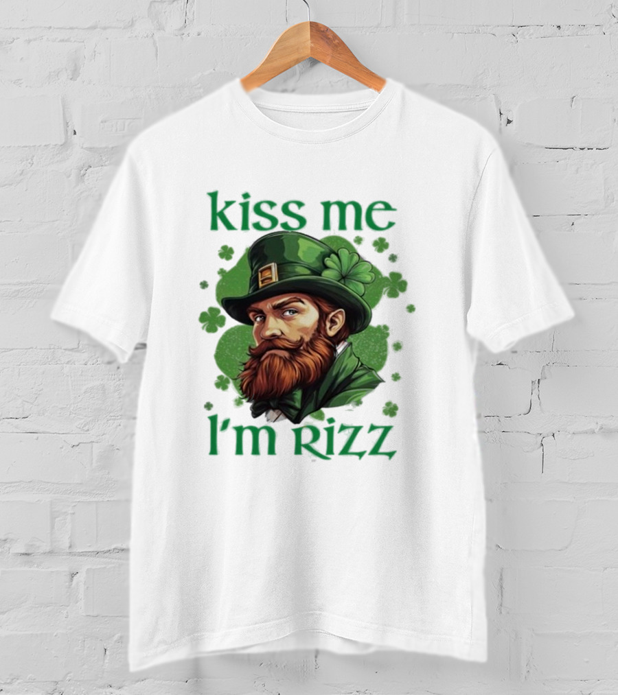 Kiss Me I'm Rizz St Patrick's Day Leprechaun Hat Shamrocks T-Shirt