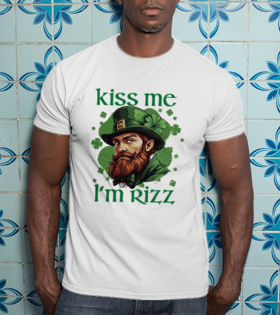 Kiss Me I'm Rizz St Patrick's Day Leprechaun Hat Shamrocks T-Shirt