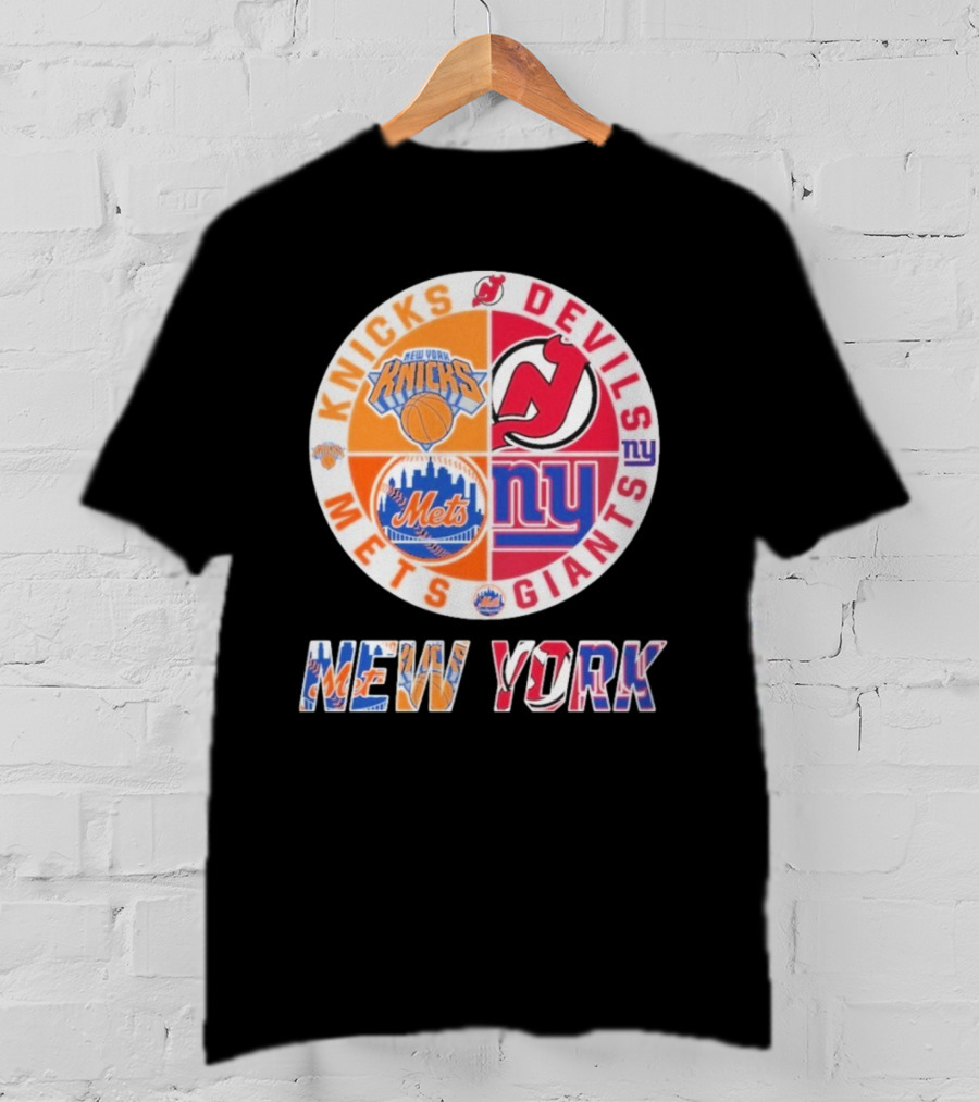 New York Knicks Mets Giants New Jersey Devils Basketball Baseball Football Hockey T-Shirt