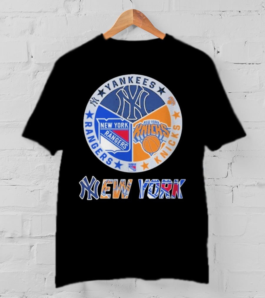 Yankees Rangers Knicks New York Sports Collaboration T-Shirt