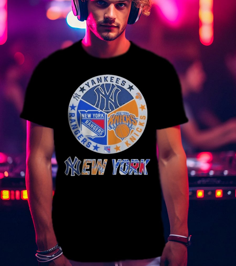 Yankees Rangers Knicks New York Sports Collaboration T-Shirt