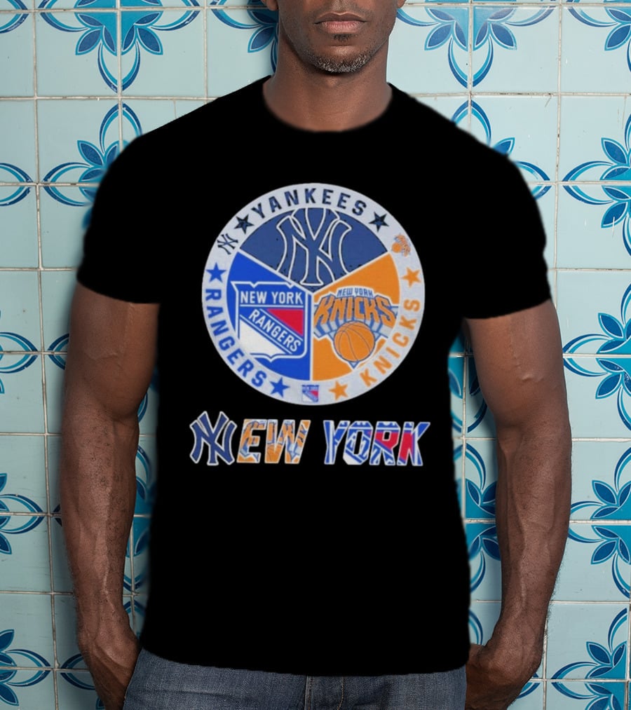 Yankees Rangers Knicks New York Sports Collaboration T-Shirt