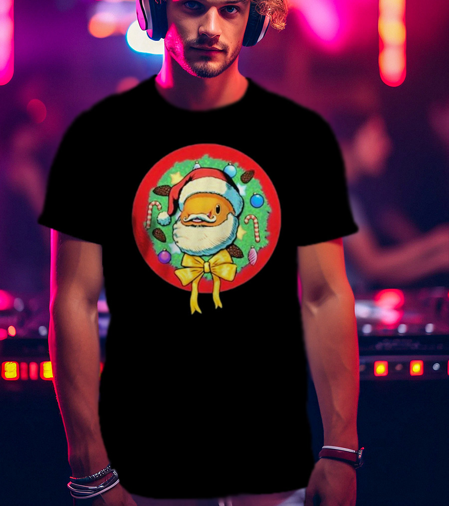 The Why Files Happy Holidays Santa Fish With Christmas Wreath And Candy Canes T-Shirt