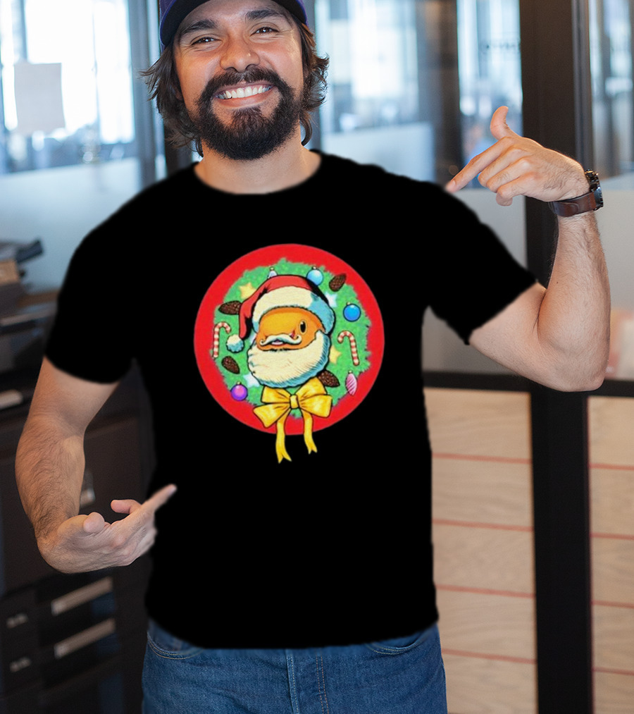 The Why Files Happy Holidays Santa Fish With Christmas Wreath And Candy Canes T-Shirt