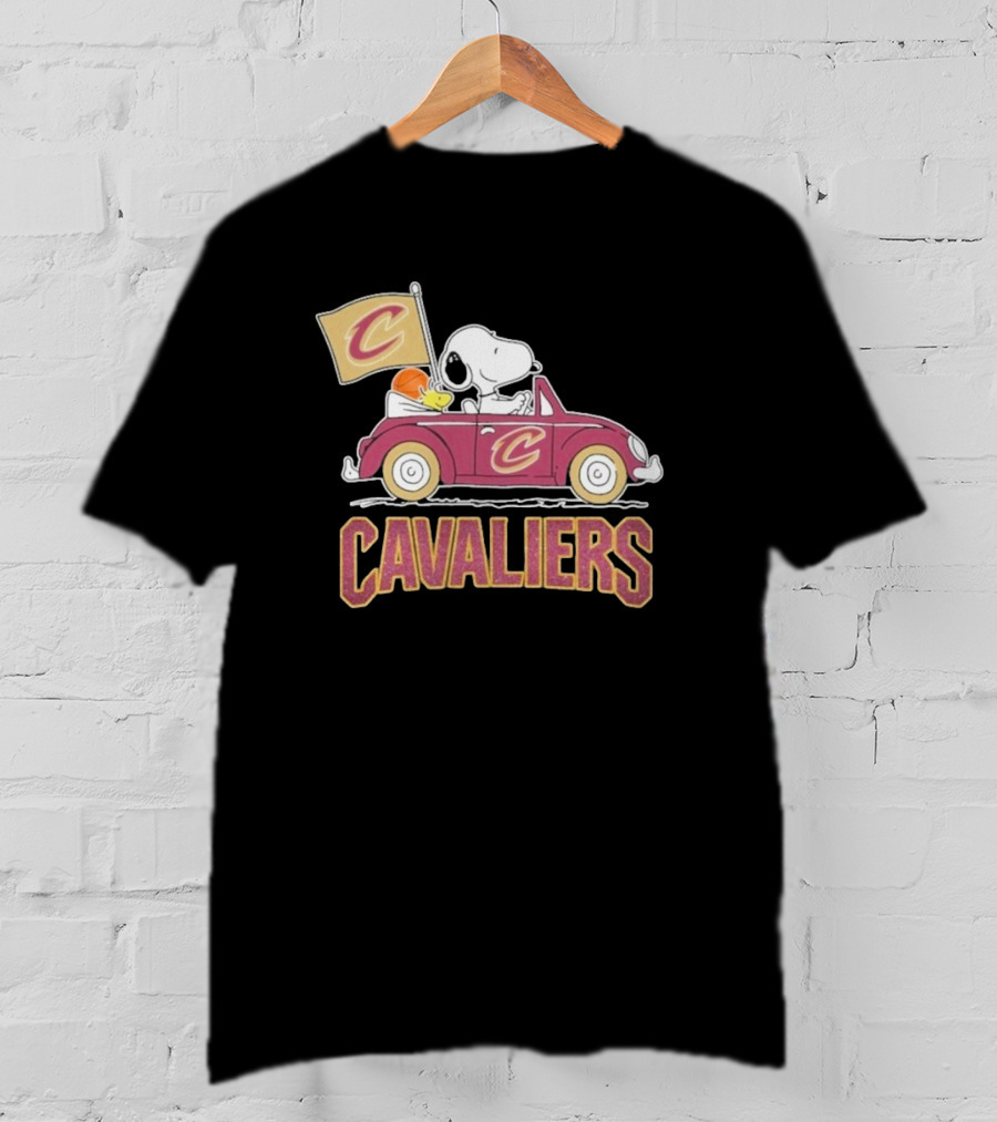 Snoopy Cavaliers Car With Basketball And Flag T-Shirt
