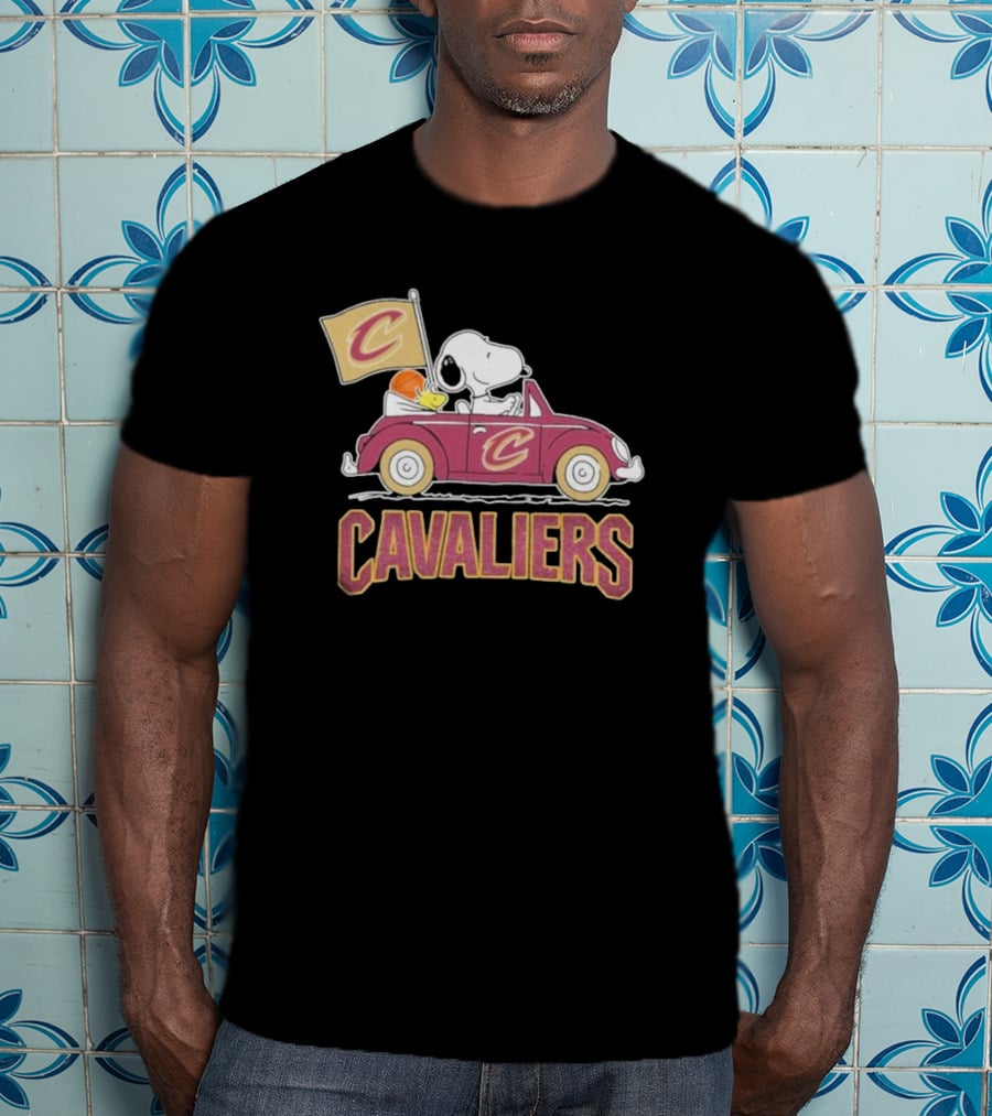 Snoopy Cavaliers Car With Basketball And Flag T-Shirt