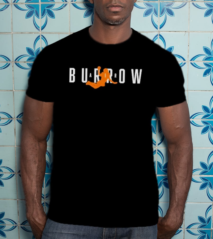 The Bengalorian Joe Burrow Air Football Leaping T-Shirt