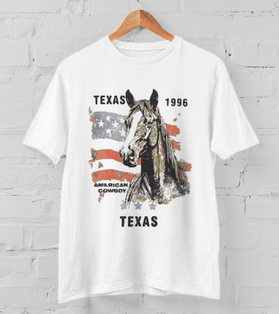 Texas 1996 American Cowboy Horse With Stars And Stripes Flag T-Shirt