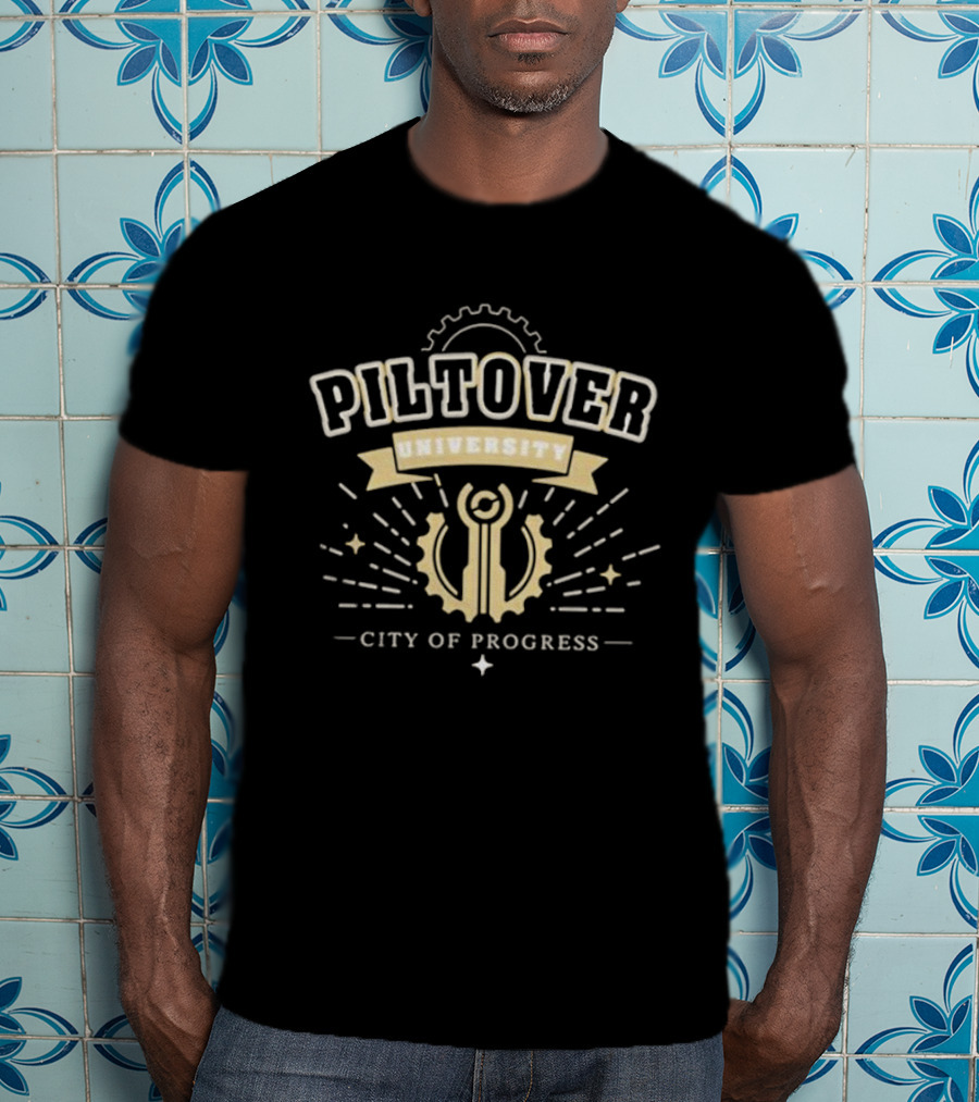 Piltover University City Of Progress Gear Emblem T-Shirt