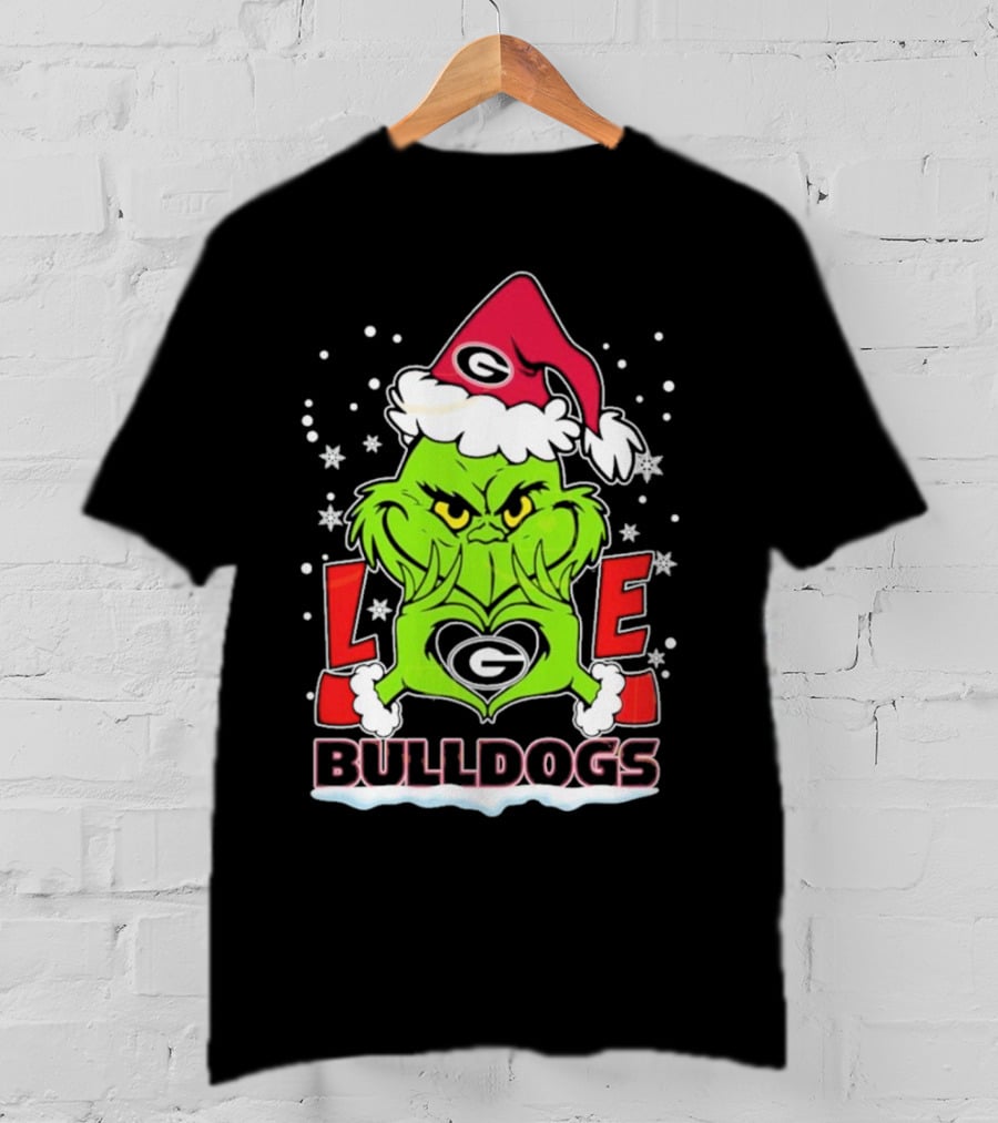 Grinch Santa Hat Georgia Bulldogs Love Christmas T-Shirt