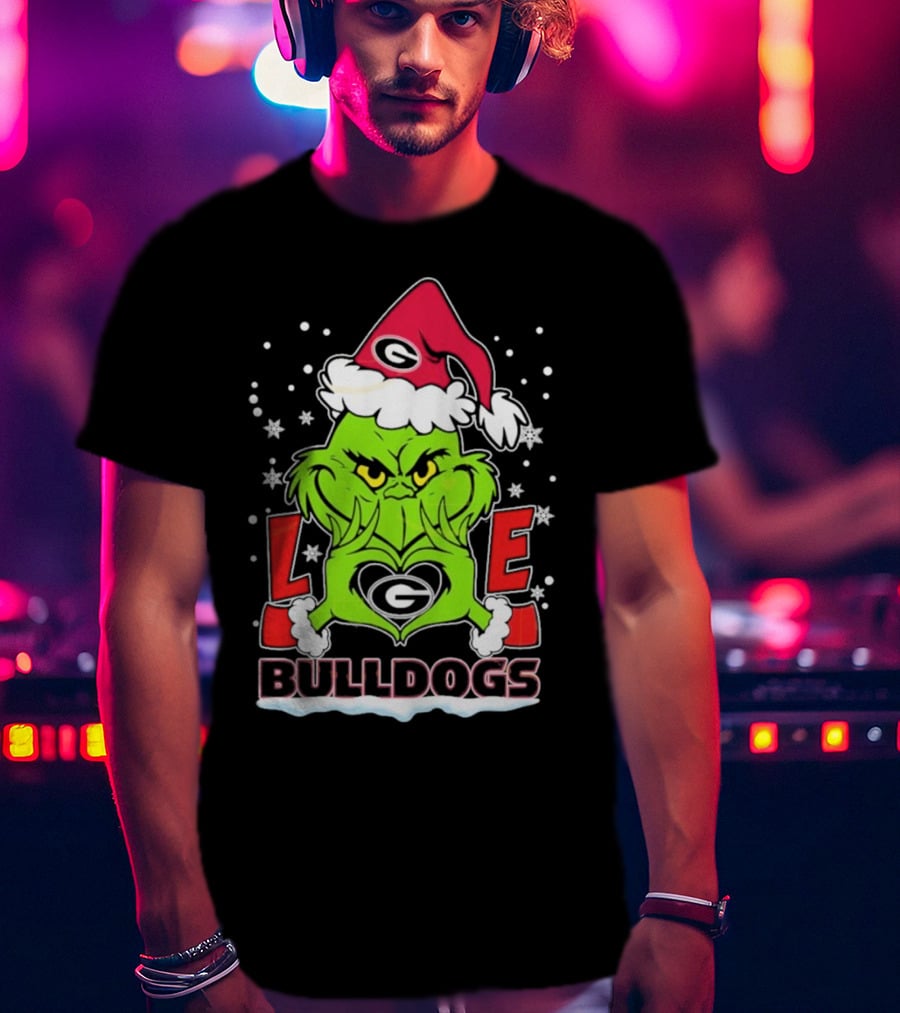 Grinch Santa Hat Georgia Bulldogs Love Christmas T-Shirt