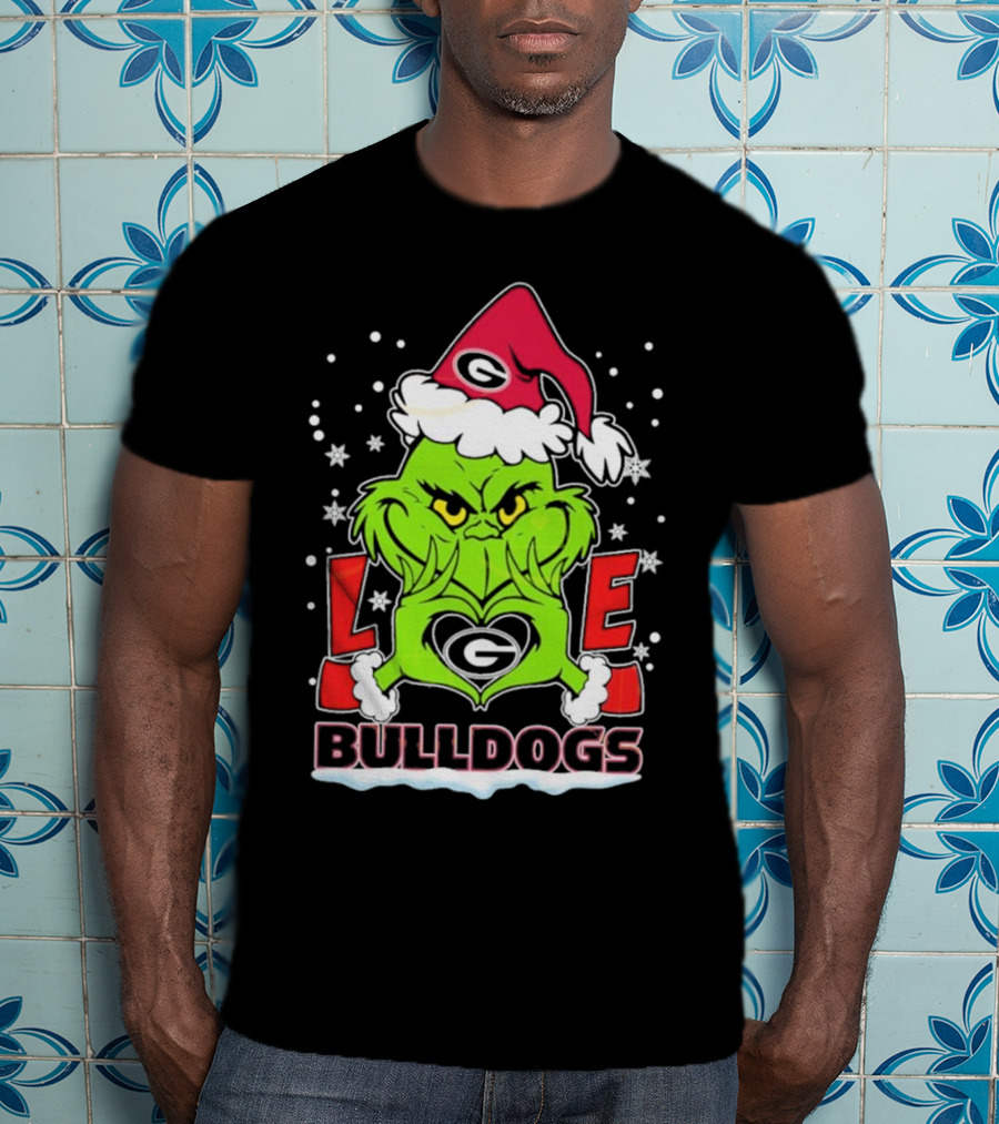 Grinch Santa Hat Georgia Bulldogs Love Christmas T-Shirt