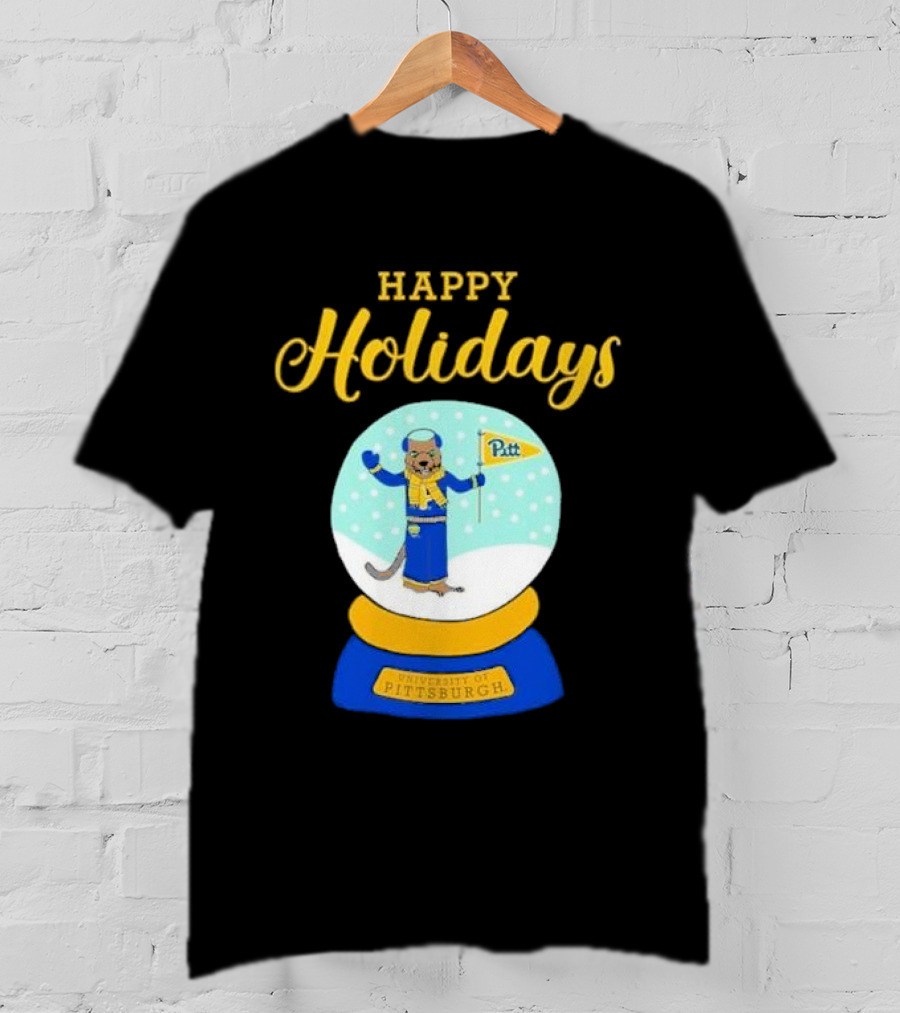 University Of Pittsburgh Pitt Roc Snow Globe Happy Holidays T-Shirt