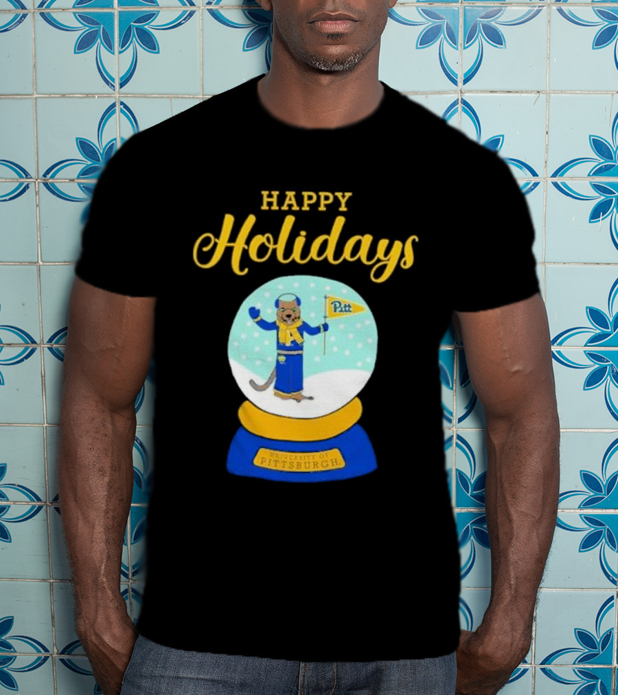 University Of Pittsburgh Pitt Roc Snow Globe Happy Holidays T-Shirt
