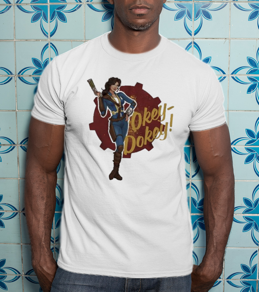 Spartan117gw Lucy Okey Dokey Fallout Vault Suit Gear Iconic Pose T-Shirt