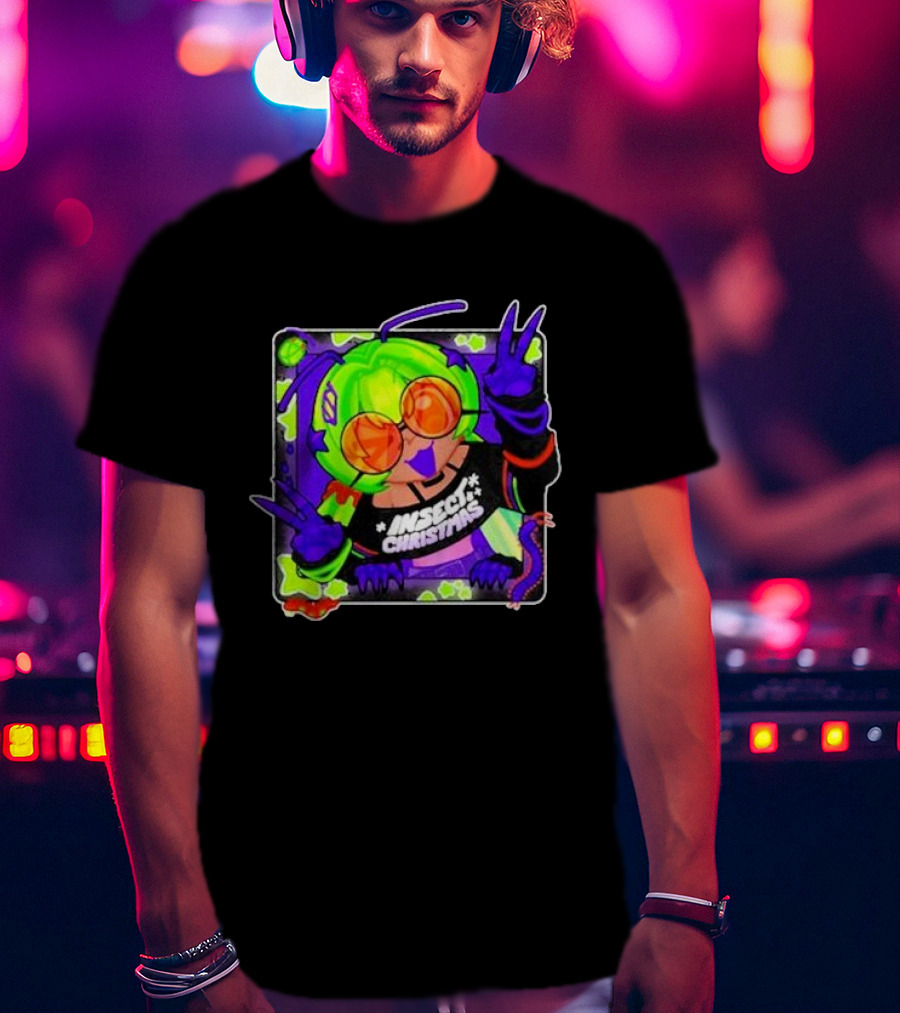 Izzy Gijinka Insect Christmas Peace Pose With Bright Colors And Glasses T-Shirt