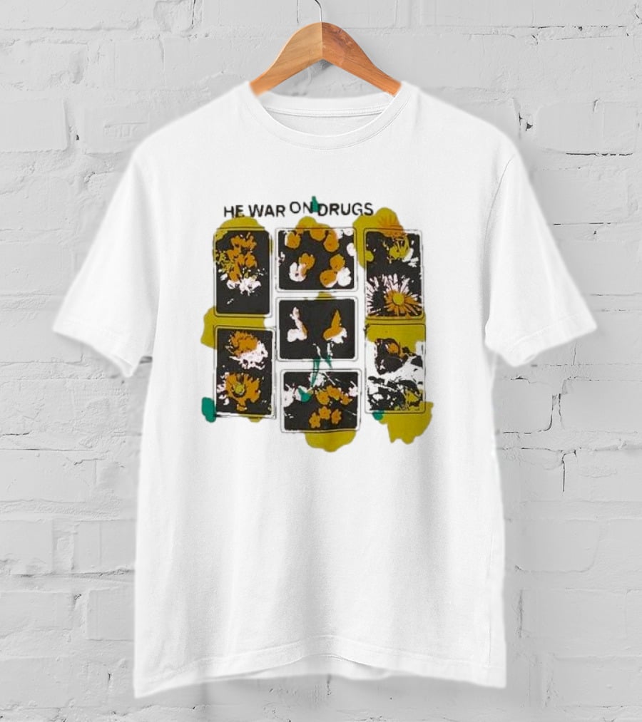 The War On Drugs Floral Squares Art Yellow Splatter T-Shirt