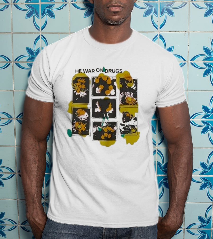 The War On Drugs Floral Squares Art Yellow Splatter T-Shirt