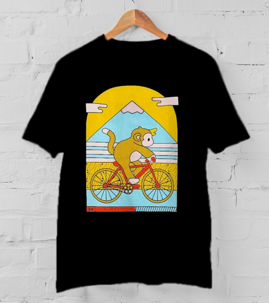 CDAWGVA Cycle Pullover Monkey Riding Bike With Mountain Background T-Shirt