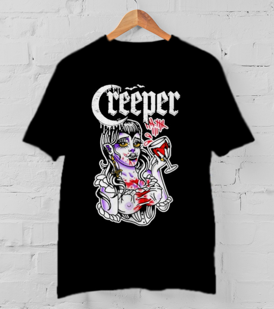 Creeper Gothic Vampire Woman With Bloody Drink T-Shirt
