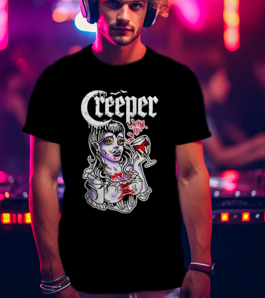 Creeper Gothic Vampire Woman With Bloody Drink T-Shirt