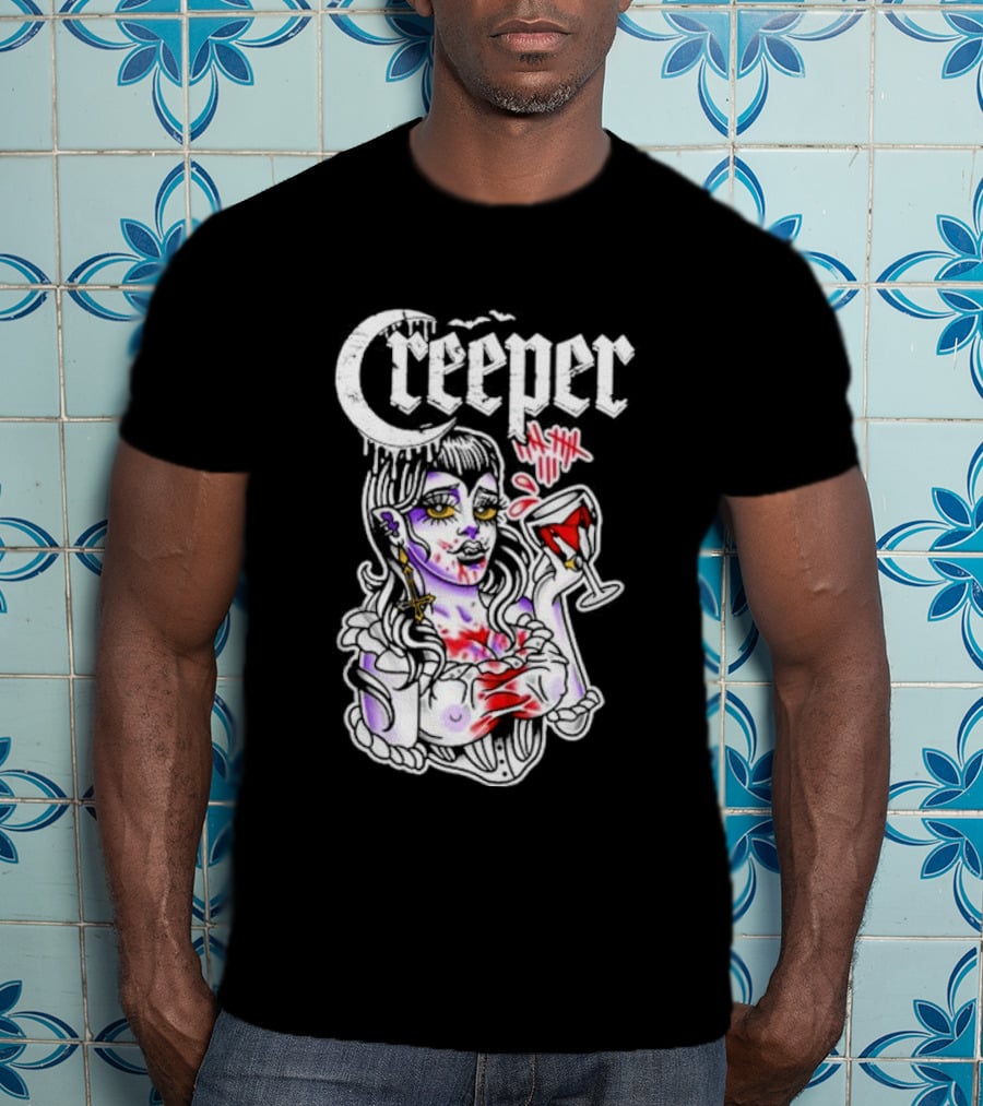 Creeper Gothic Vampire Woman With Bloody Drink T-Shirt