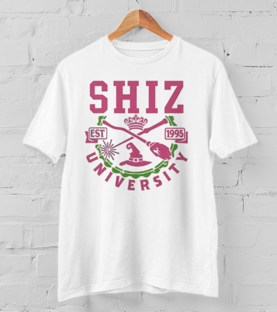 Shiz University Est 1995 Wicked Broom Wand Crown Hat Crest T-Shirt