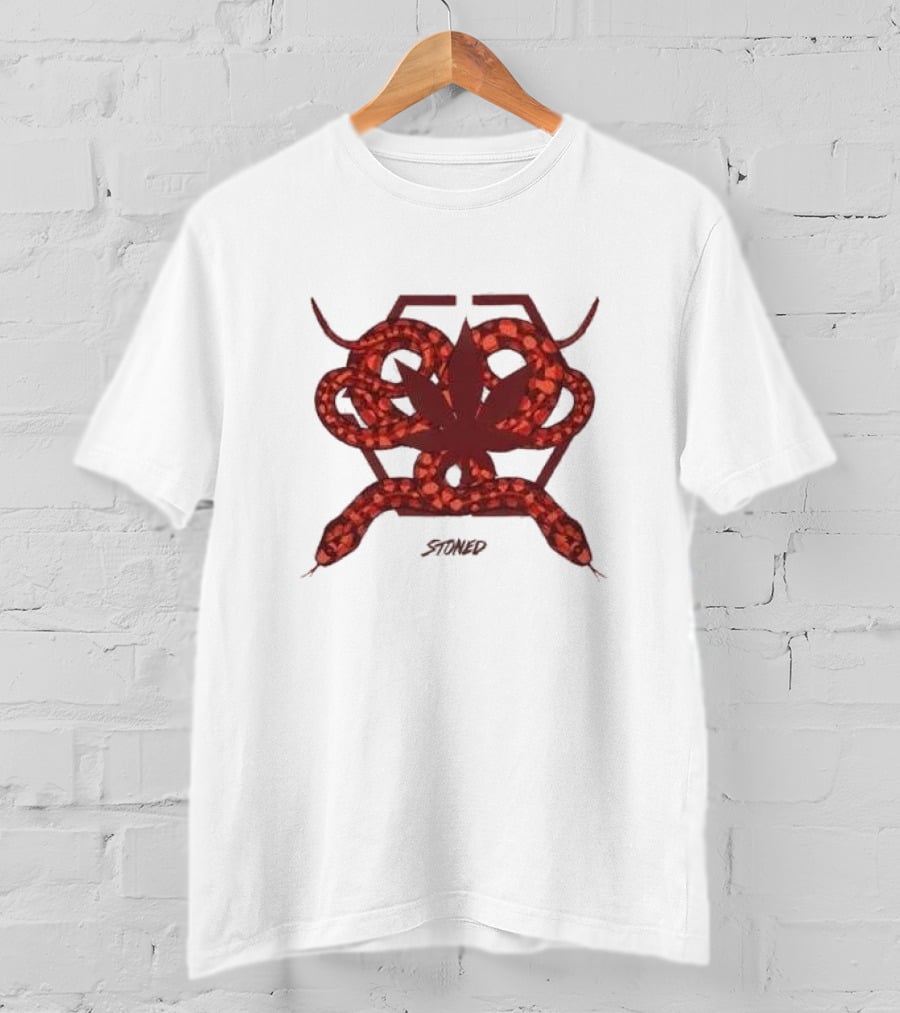 Stoned And Co Mystic Hexagon Snake With Leaf Motif T-Shirt